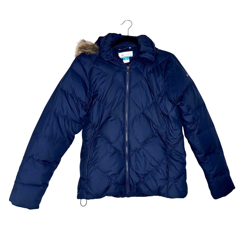 Columbia Women’s Icy Heights II Down Jacket Navy Blue Size Small Removable Hood